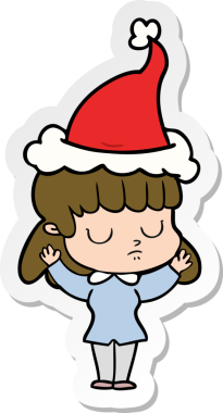 Bir insan tarafından çizilmiş Noel Baba şapkası giyen kayıtsız bir kadının el yazısı.