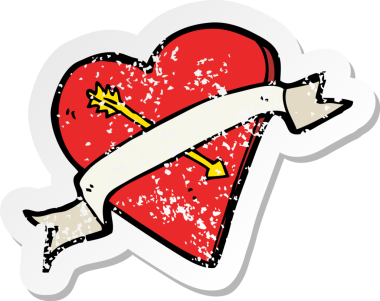 İnsan tarafından çizilmiş bir kalp dövmesinin gerilimli retro yapıştırması.