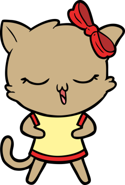 Bir insan tarafından çizilmiş kafasında yay olan çizgi film kedisi.