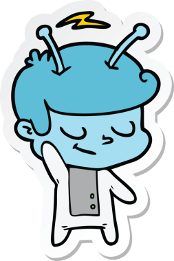 Bir insan tarafından çizilmiş dost canlısı bir uzay adamının çıkartması.