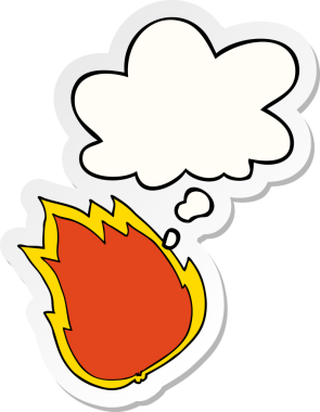 Düşünce baloncuklu çizgi film ateşi insan tarafından çizilmiş bir çıkartma gibi.