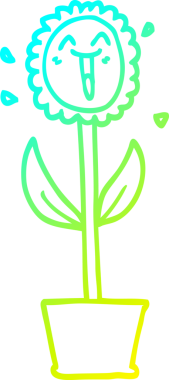 Bir insan tarafından kabın içine çizilmiş bir karikatür çiçeğinin soğuk çizgi çizimi