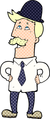 Bir insan tarafından çizilmiş bıyıklı bir çizgi film adamı.