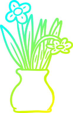 Vazoda bir insan tarafından çizilmiş bir çiçeğin soğuk eğimli çizgisi.