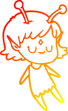 Bir insan tarafından çizilmiş bir uzaylı kız çizgi çizimi.