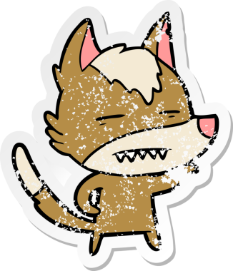 Bir insan tarafından çizilmiş dişleri gösteren bir karikatür kurdunun sıkıntılı çıkartması.