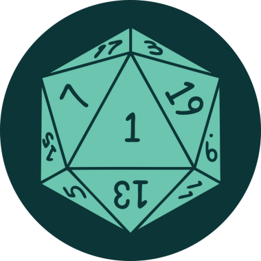 Bir insan tarafından çizilen doğal 1 D20 zar atma simgesi