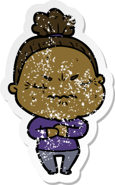 Bir insan tarafından çizilmiş, sıkıntılı bir karikatür çıkartması.