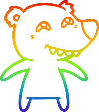 Bir insan tarafından çizilmiş dişleri gösteren çizgi film ayısının çizimi.