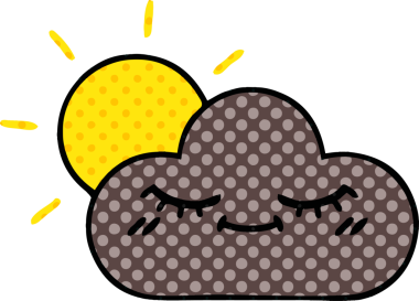 Bir insan tarafından çizilmiş fırtına bulutu ve güneşin çizgi romanı.