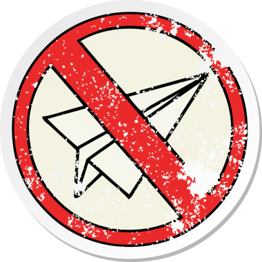 Sevimli bir karikatürün sıkıntılı çıkartması. Bir insan tarafından çizilmiş kağıt uçaklar yok.