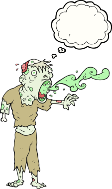 Serbest çizim düşünce balonu karikatürü bir insan tarafından çizilmiş iğrenç zombi.