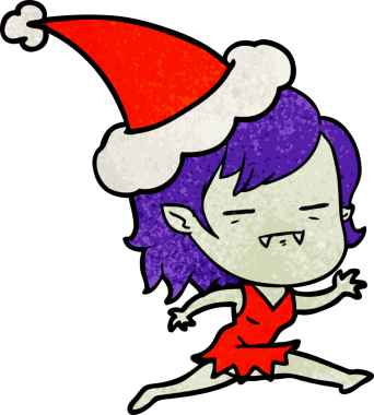 Bir insan tarafından çizilmiş Noel Baba şapkası giyen ölümsüz bir vampirin el çizimi karikatürü.