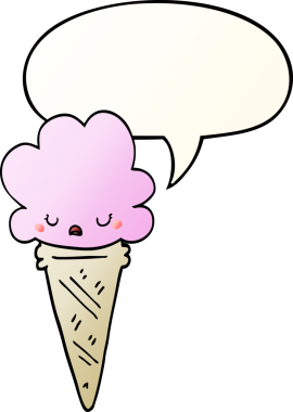 Yüzü konuşma baloncuğu olan çizgi film dondurması bir insan tarafından çizildi.