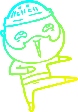 Bir insan tarafından çizilmiş, mutlu, sakallı, çizgi film karakteri.