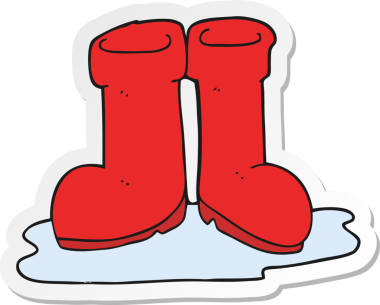 Bir insan tarafından çizilmiş su birikintisindeki Wellington çizmelerinin çıkartması.