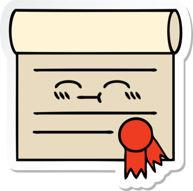 Bir insan tarafından çizilmiş şirin bir karikatür sertifikasının etiketi.