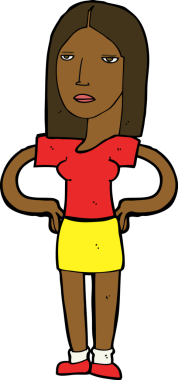 Bir insan tarafından çizilmiş kalçaları olan çizgi film kadını.