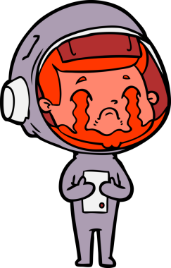 Bir insan tarafından çizilmiş ağlayan astronot çizgi filmi.