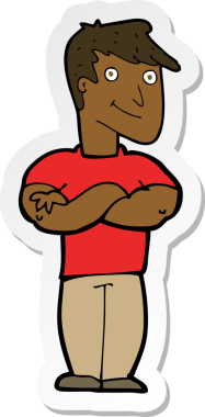 Bir insan tarafından çizilmiş kaslı bir adamın çıkartması.