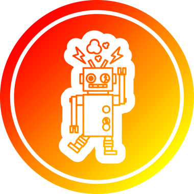 arızalı robot dairesel simgesi bir insan tarafından çizilmiş sıcak gradyan bitiş