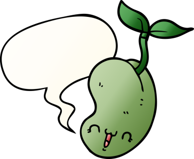 Tatlı çizgi film tohumu, konuşma baloncuğuyla bir insan tarafından çizilmiş yumuşak bir gradyan tarzla filizleniyor.