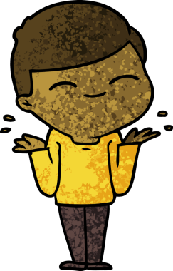 Bir insan tarafından çizilmiş omuzlarını silken gülümseyen çocuk.