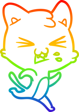 Gökkuşağı gradyan çizgi çizimi Bir insan tarafından çizilmiş bir çizgi kedi tıslama