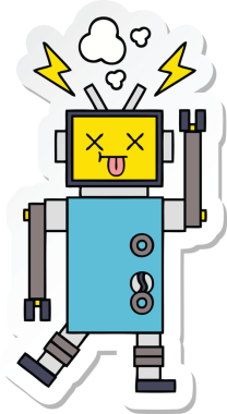 Bir insan tarafından çizilmiş şirin bir robot robot arızasının çıkartması.