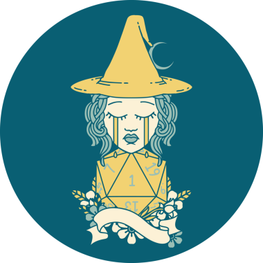 Retro Dövme Tarzı İnsan Cadısı. Bir insan tarafından çizilmiş doğal bir D20 rulosu.