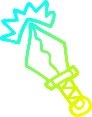 Bir insan tarafından çizilmiş küçük sihirli bir hançerin soğuk çizgi çizimi.