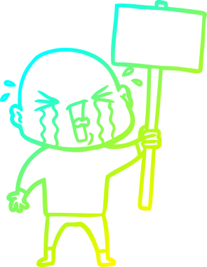 Bir insan tarafından çizilmiş, ağlayan kel bir adamın çizdiği soğuk çizgi.