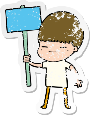 Bir insan tarafından çizilmiş kendini beğenmiş bir çizgi film karakterinin sıkıntılı çıkartması.