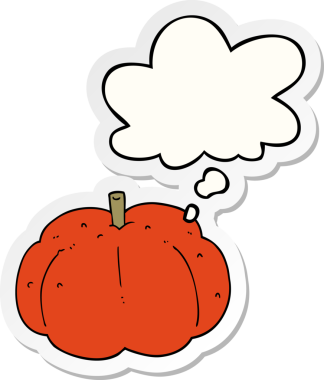 Düşünce baloncuklu balkabağı insan tarafından çizilmiş bir çıkartma.