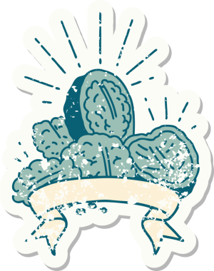 Bir insan tarafından çizilmiş eski dövme stili ceviz etiketi.