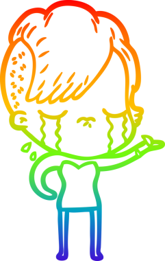 Gökkuşağının gradyan çizimi bir insan tarafından çizilmiş ağlayan bir kız çizgi filmi.