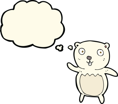 Bir insan tarafından çizilmiş düşünce baloncuklu kutup ayısı yavrusu.