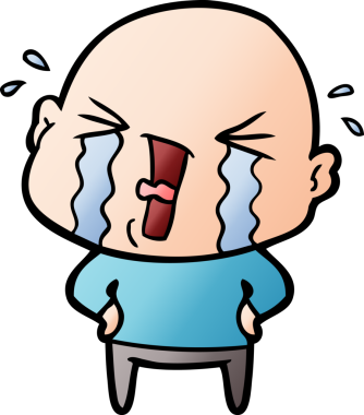 Bir insan tarafından çizilmiş ağlayan kel bir adam.