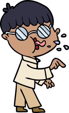 Gözlük takan çizgi film çocuğu bir insan tarafından çizildi.