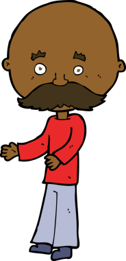 Bir insan tarafından çizilmiş bıyıklı bir çizgi film adamı.