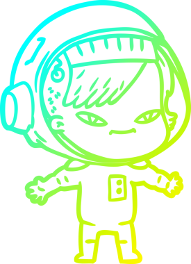 Bir insan tarafından çizilmiş soğuk gradyan çizgili astronot kadın çizimi.