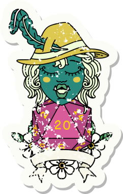 Retro Dövme Biçimi Bir insan tarafından çizilmiş 20 zarlı yarım ork ozanı