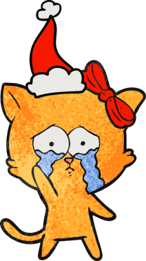 Bir insan tarafından çizilmiş Noel Baba şapkası takan bir kedinin el çizimi karikatürü.