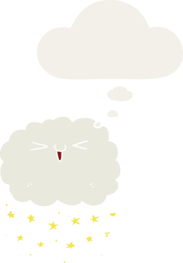 Bir insan tarafından çizilmiş düşünce baloncuklu mutlu çizgi film bulutu.