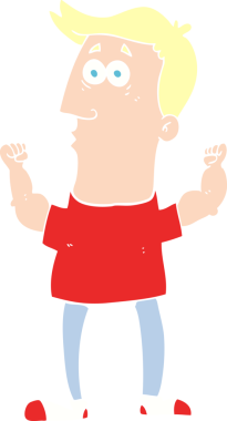 Bir insan tarafından çizilmiş kaslarını esneten şaşırmış bir adamın düz renk çizimi