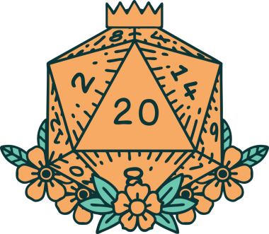 Retro Dövme Biçimi Doğal 20 D20 zar bir insan tarafından çizilmiş çiçek elementleriyle