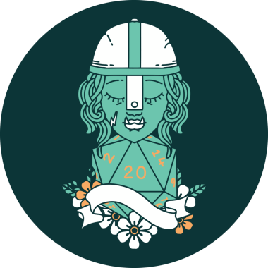 Bir insan tarafından çizilmiş 20 zarlı yarı ork savaşçı karakteri simgesi.