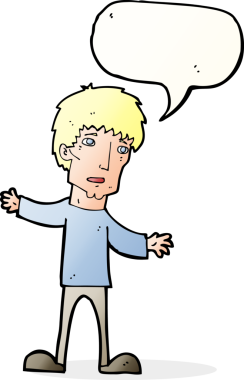 Bir insan tarafından çizilmiş, konuşma balonu olan endişeli bir adam.