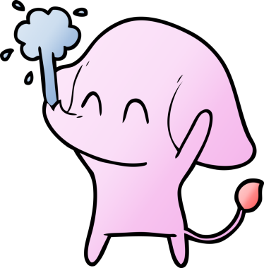 Bir insan tarafından çizilmiş su püskürten sevimli bir fil.