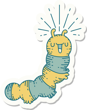 Bir insan tarafından çizilmiş mutlu tırtıl dövmesi stili.